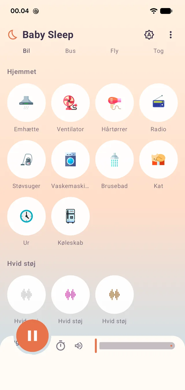 Hjemmet og hvid støj, med afspilleren nederst.