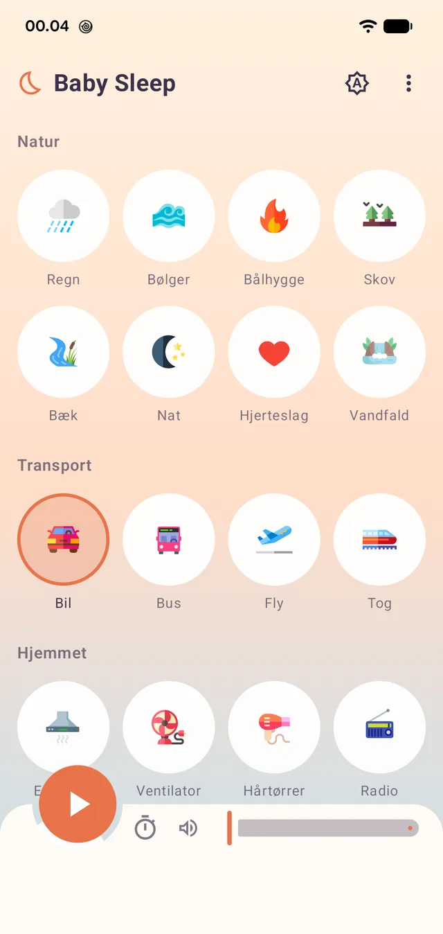 Natur og transport. Den valgte lyd får en ring om sig.