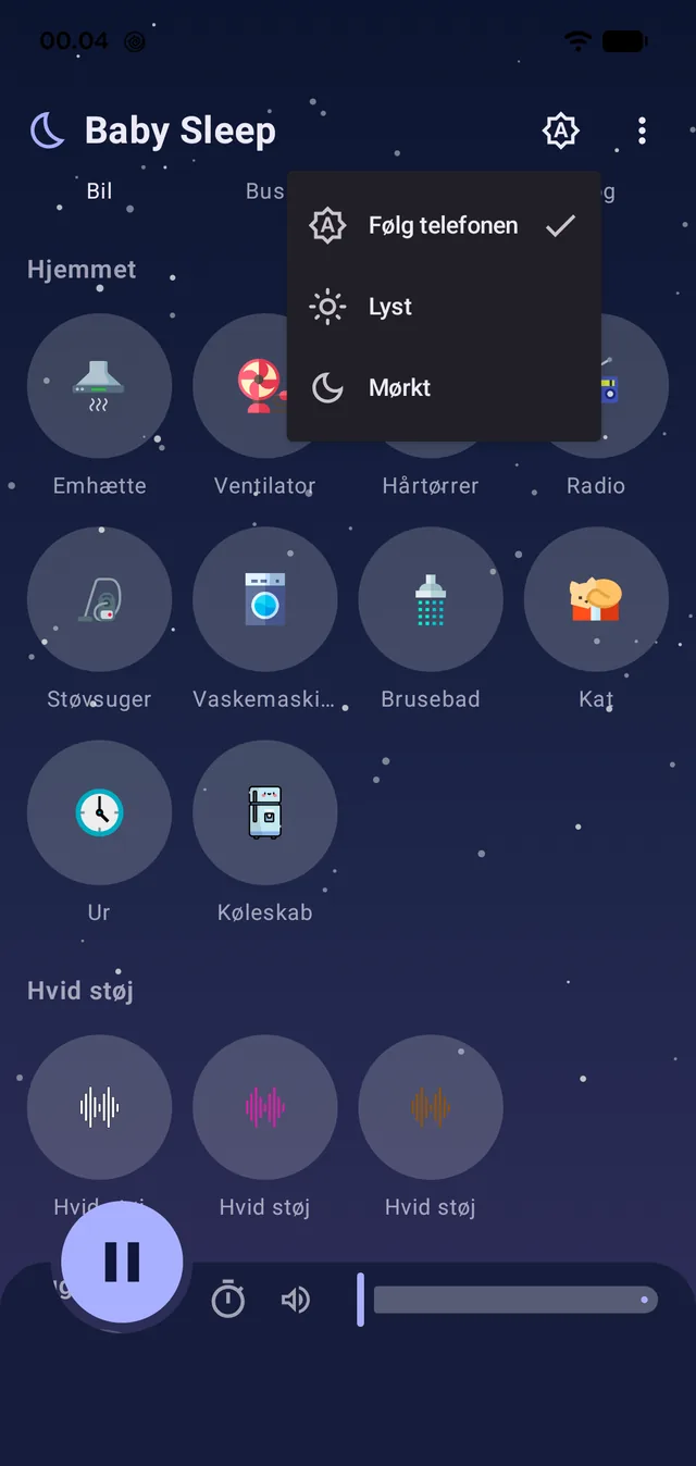 Følg telefonen, lyst eller mørkt.