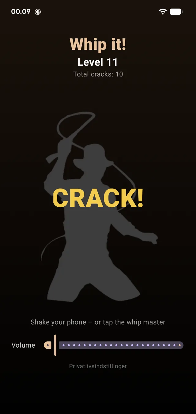 CRACK! — smældet vises også på skærmen.