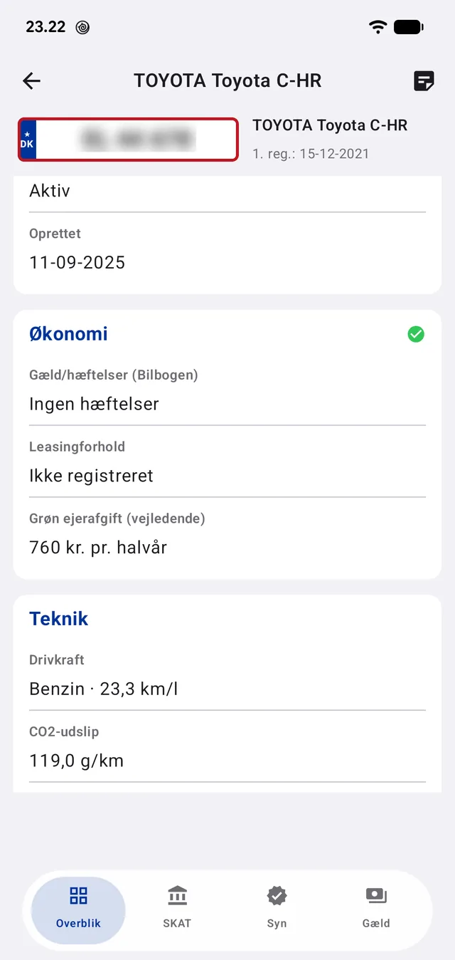 Hæftelser, leasing og den grønne ejerafgift regnet efter Skatteministeriets satser.