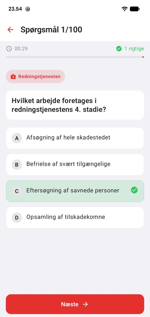 Svaret markeres grønt med det samme, og tælleren går op.