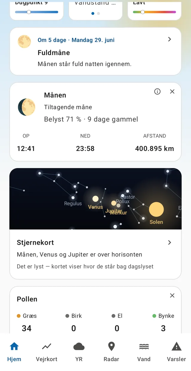 Valgfrie moduler: måne, stjernekort og pollen