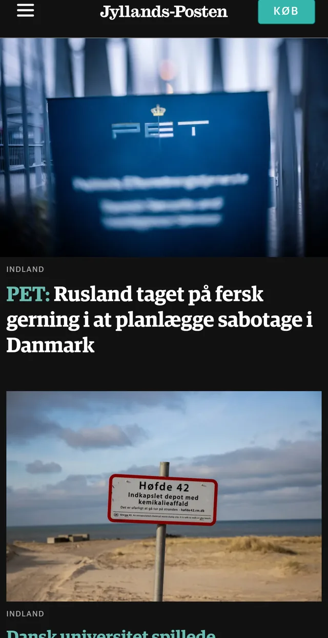 Avisens forside i fuld skærm, uden app-ramme omkring.