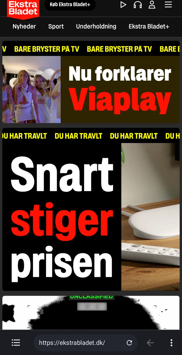 Bundbjælken med liste, adresse og menu — den skjules når man ruller.