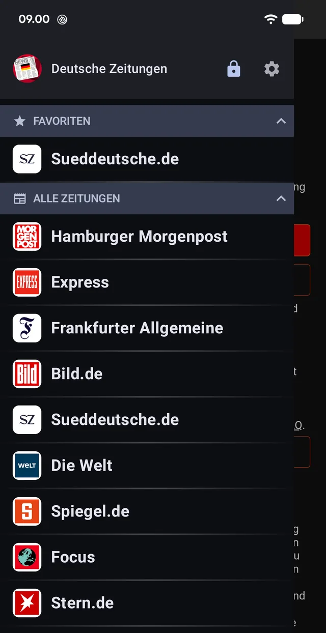 Avislisten. Stjernen flytter en avis op i favoritterne.