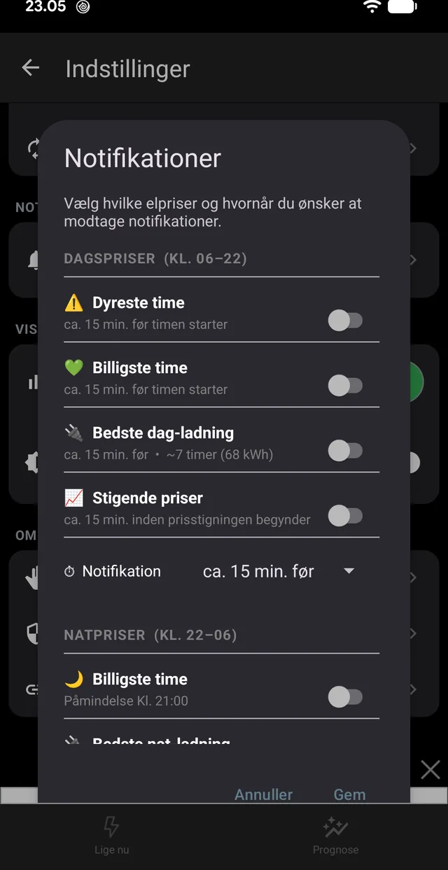 Dyreste og billigste time, stigende priser og det bedste ladevindue — dag og nat hver for sig.