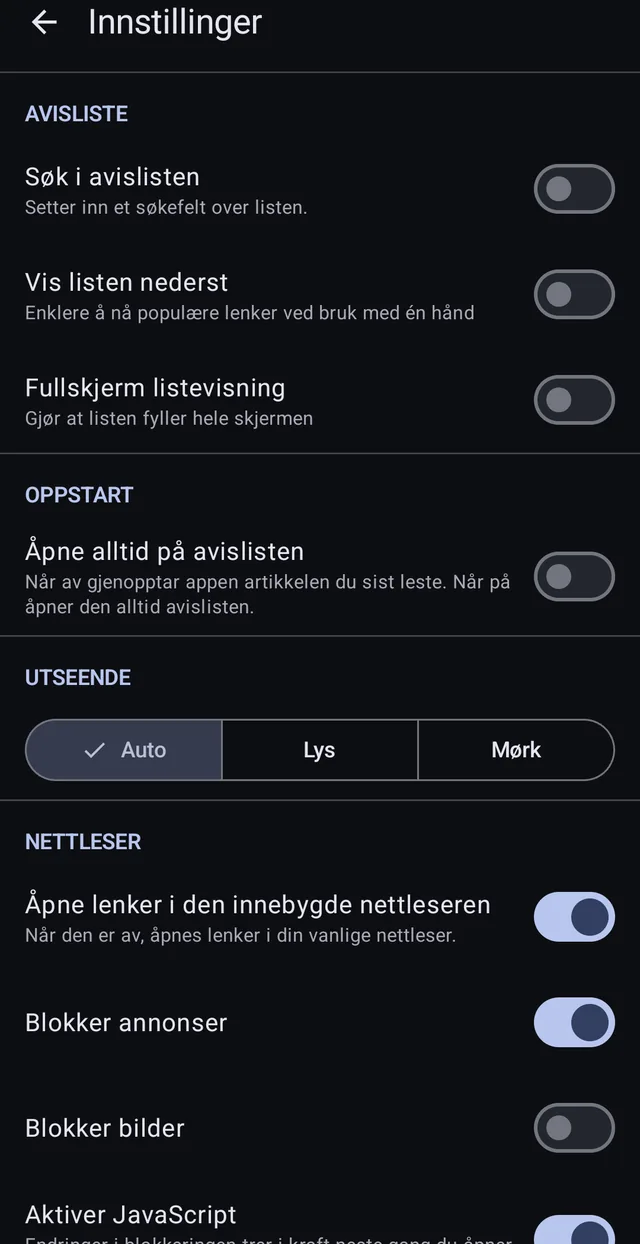 Avislisten, udseendet og browserens egne knapper — alt kan sættes.