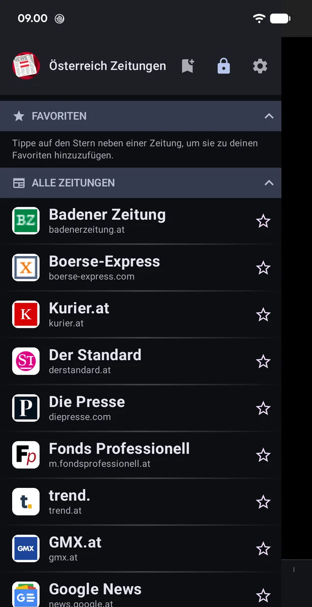 Avislisten. Stjernen flytter en avis op i favoritterne.