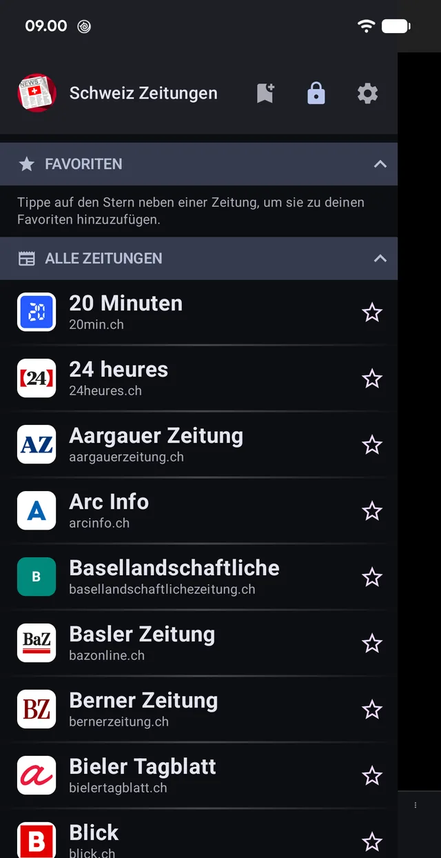 Avislisten. Stjernen flytter en avis op i favoritterne.