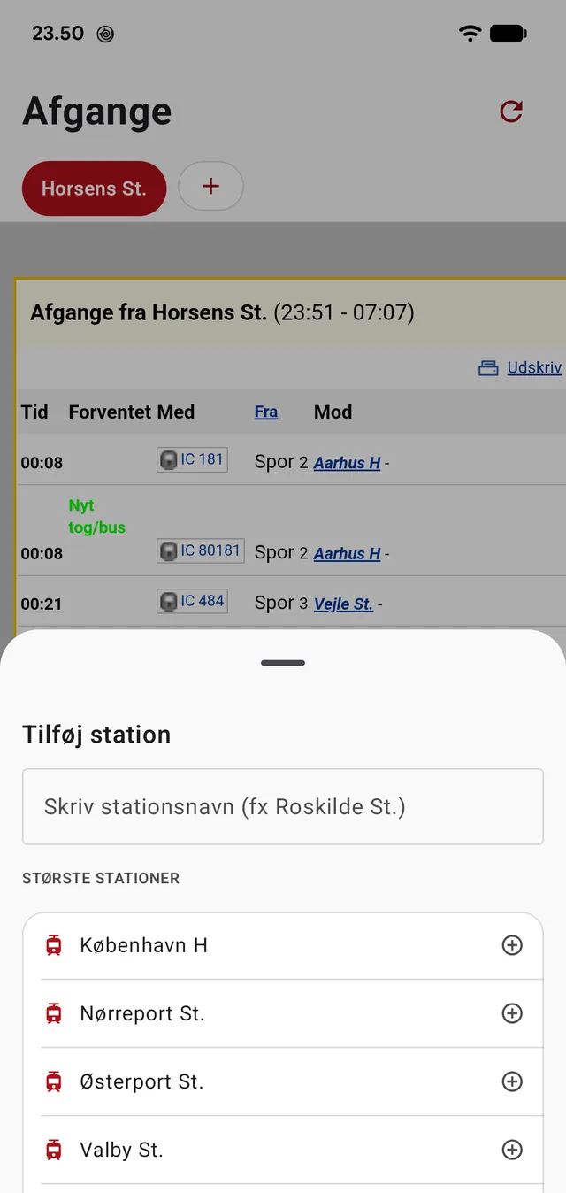Tilføj en station ved at søge eller vælge fra listen.