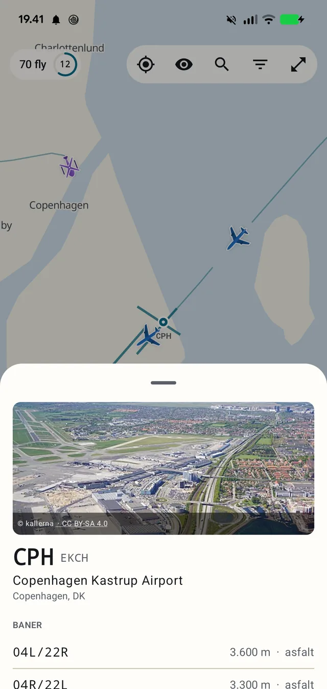 Kastrup: baner, længder og belægning, med et billede fra Wikimedia og fotografkredit.